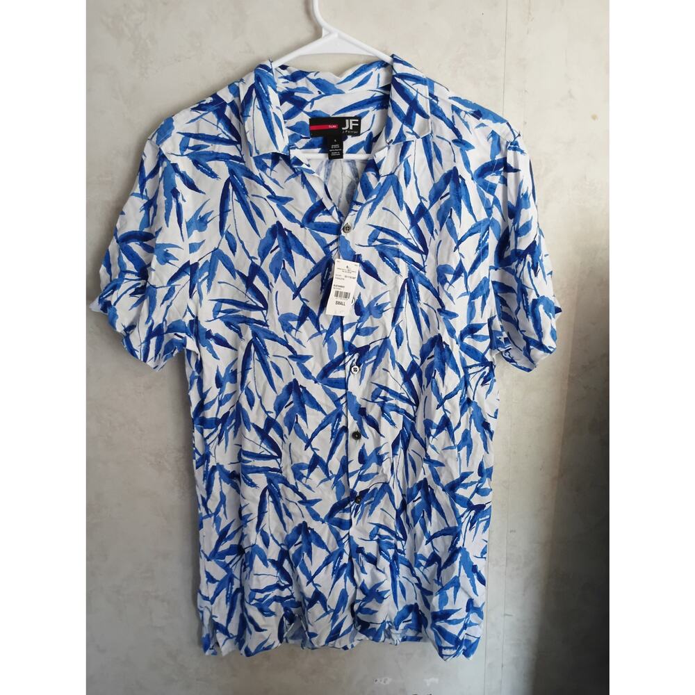 NWT Hawaiian Shirt Mens Slim Fit Blue Rayon Tropical Beach Summer JF Ferrar
